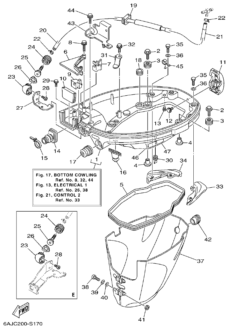 Yamaha F20CMH, F20CE BOTTOM COWLING parts diagram